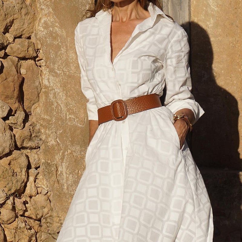 Nouvelle robe chemise femme d’automne, à boutons, manches longues, fournie avec ceinture