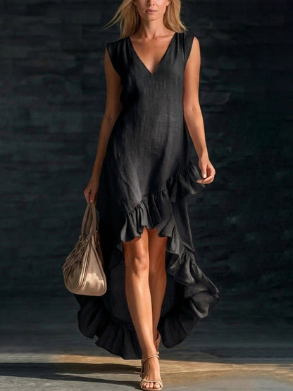 Robe romantique à col V à volants