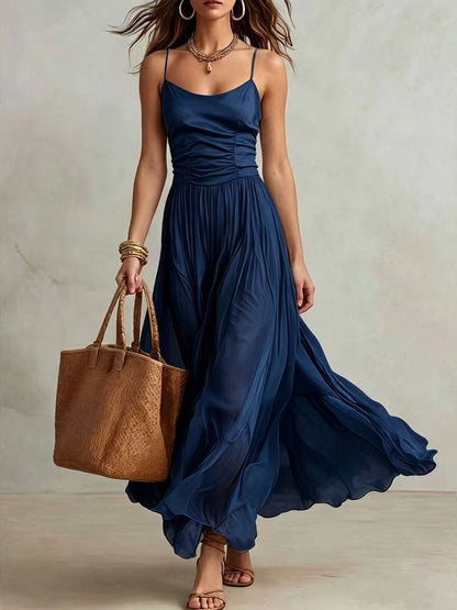 Robe longue à corsage froncé et bretelles spaghetti