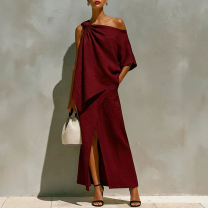 Asymmetric Knot Linen Two-Piece White Set