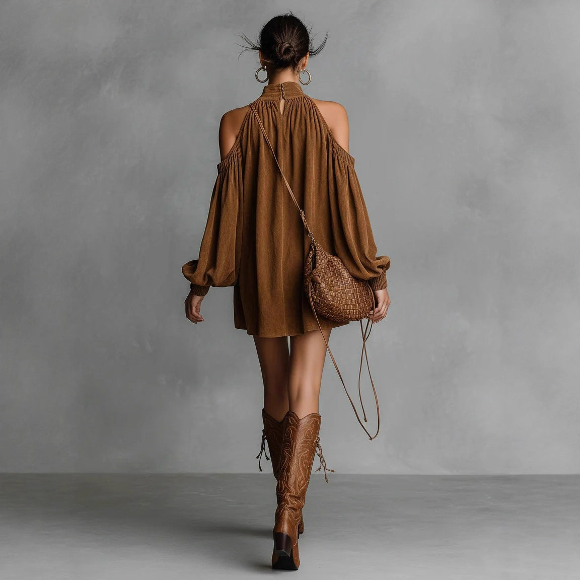 Robe courte en jean à col montant Urban Plain