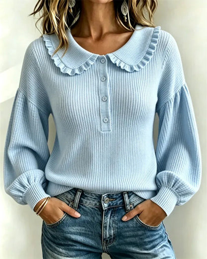 Women's Ruffle Collar Ribbed Knit Sweater