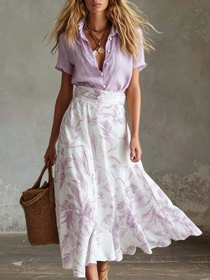 Contrast Floral Skirt Shirt Matching Co-ord Set