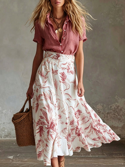 Contrast Floral Skirt Shirt Matching Co-ord Set