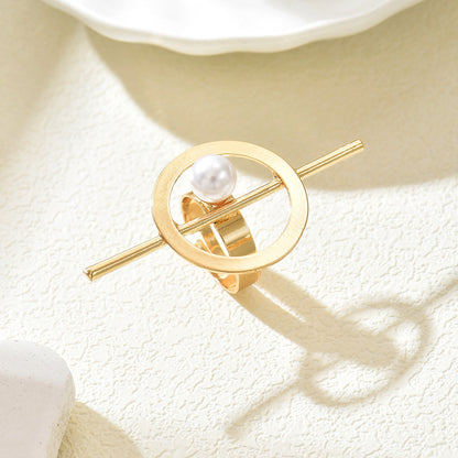 Minimalist Faux Pearl Stackable Ring Set 14K Gold Plated Open Statement Rings for Women
