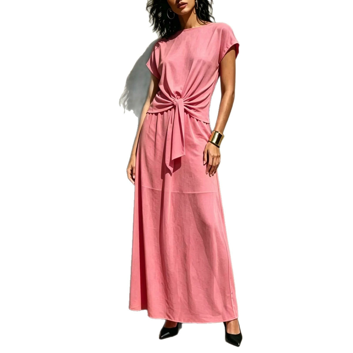 Elegant White Twist-Front Semi-Sheer Maxi Dress