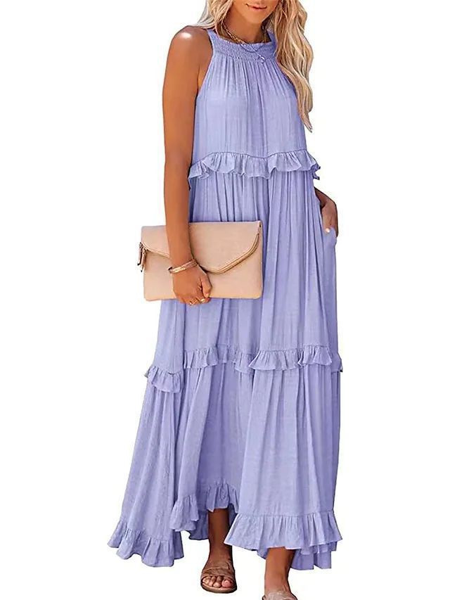 Halter Ruffle Tiered Flowy Maxi Dress