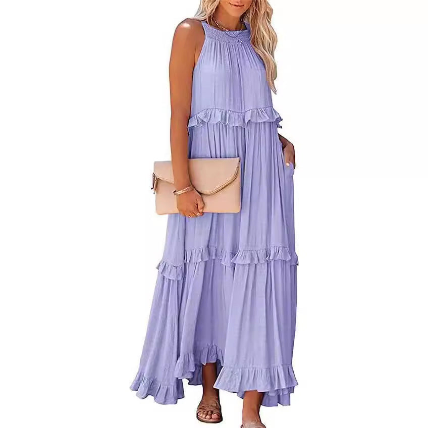 Halter Ruffle Tiered Flowy Maxi Dress