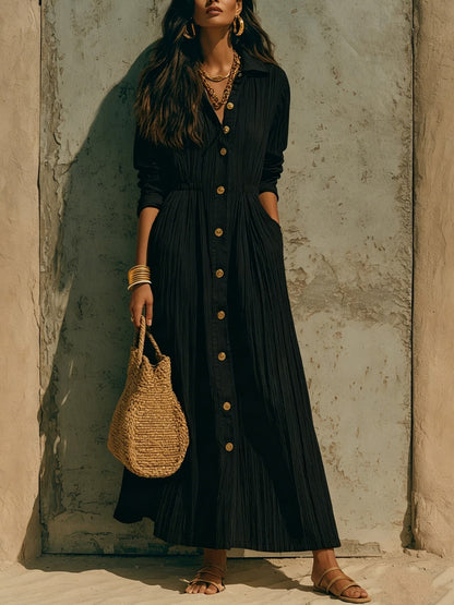 Oversized Crinkled Button Down Shirt Maxi Dress