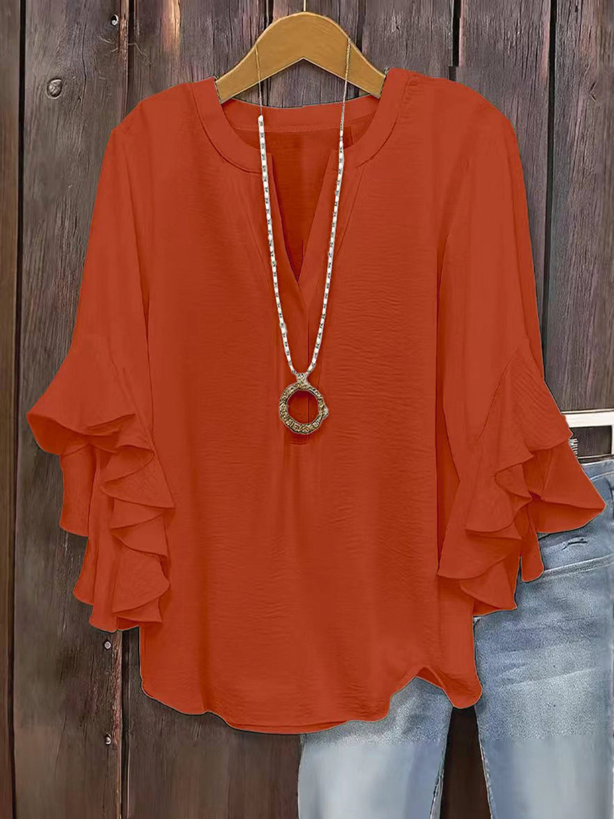 🍃 Plus Size Women's Floral V-Neck Blouse | Flowy Ruffled Sleeve Top for Arm & Tummy Flattering | Lightweight Casual Summer Shirt ☀️