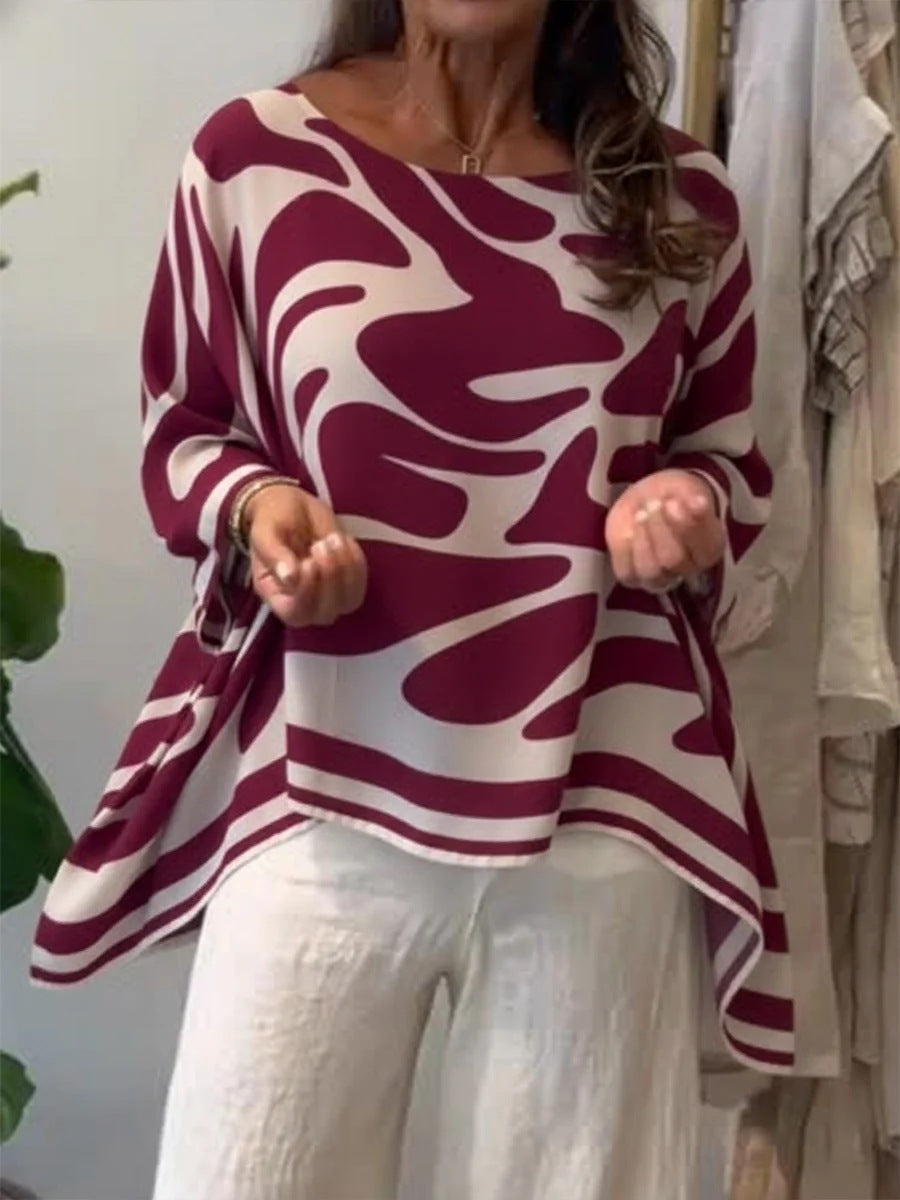 Blouse en mousseline imprimée décontractée à coupe ample