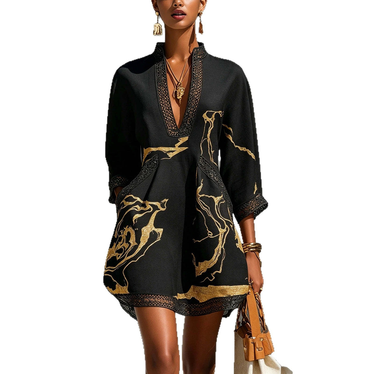 Loose Resort Style Cotton And Linen Short Dress With Straps