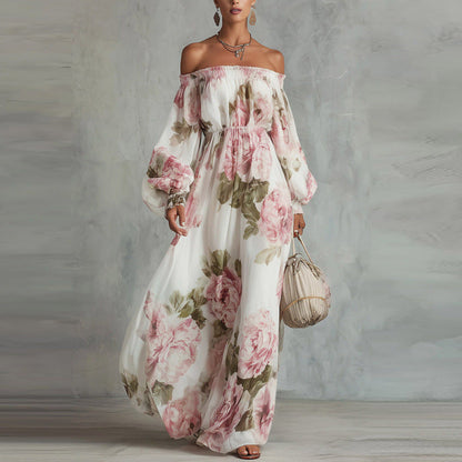 Indigo Watercolor Halter Wide-Leg Dress