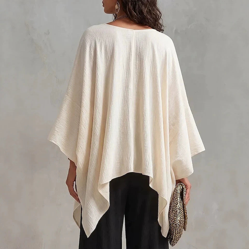 Women's V-neck 3/4-sleeve Casual Loose Cotton-linen Top