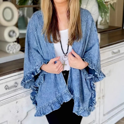 Veste Kimono à Volants en Denim