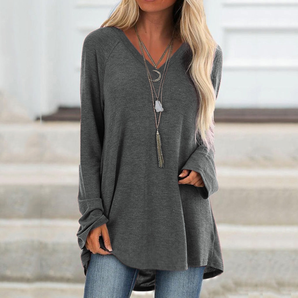 V‑Neck Raglan Long‑Sleeve Loose Knit Tunic Top