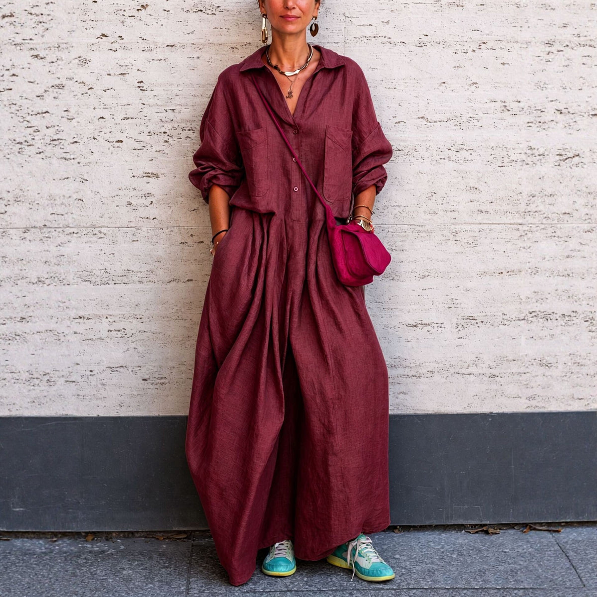 Combinaison oversize en lin à jambes larges