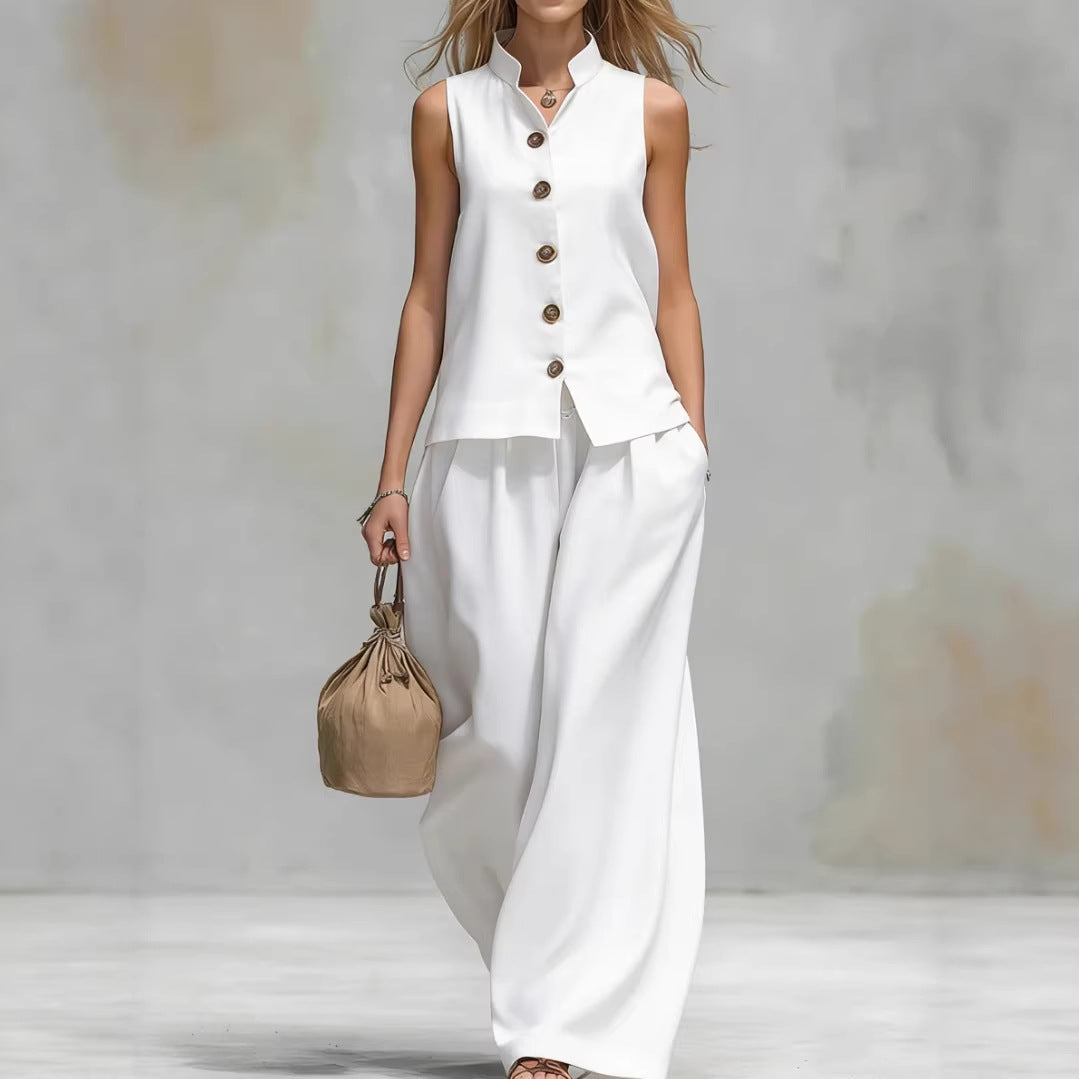 Sleeveless Vest Wide Leg Pants Casual Matching Set