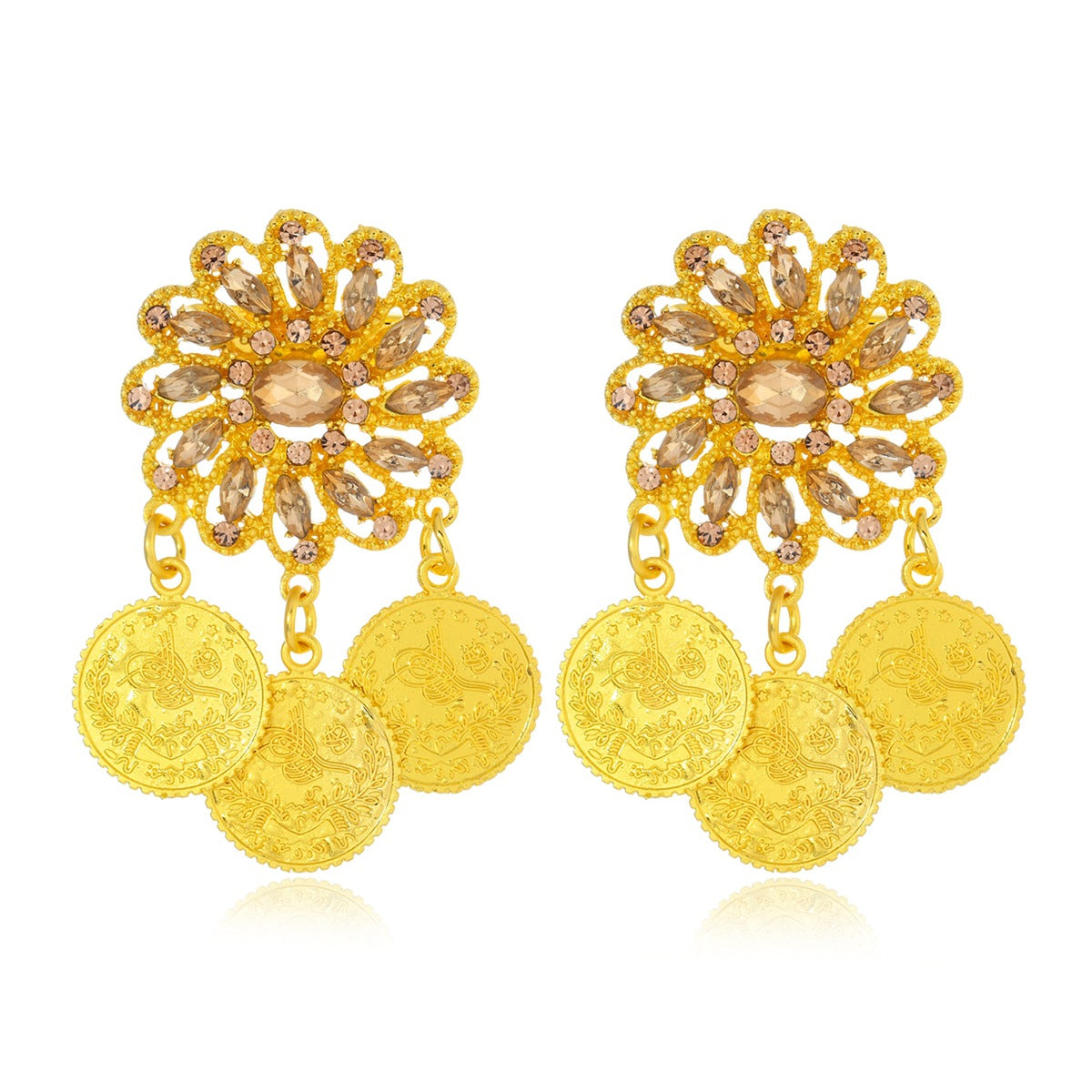 1 Pair Gold-Plated Brooch Kurdish Traditional Turkish Bridal Costume Accessory Luxury Arabic Women’s Jewelry - GOLD