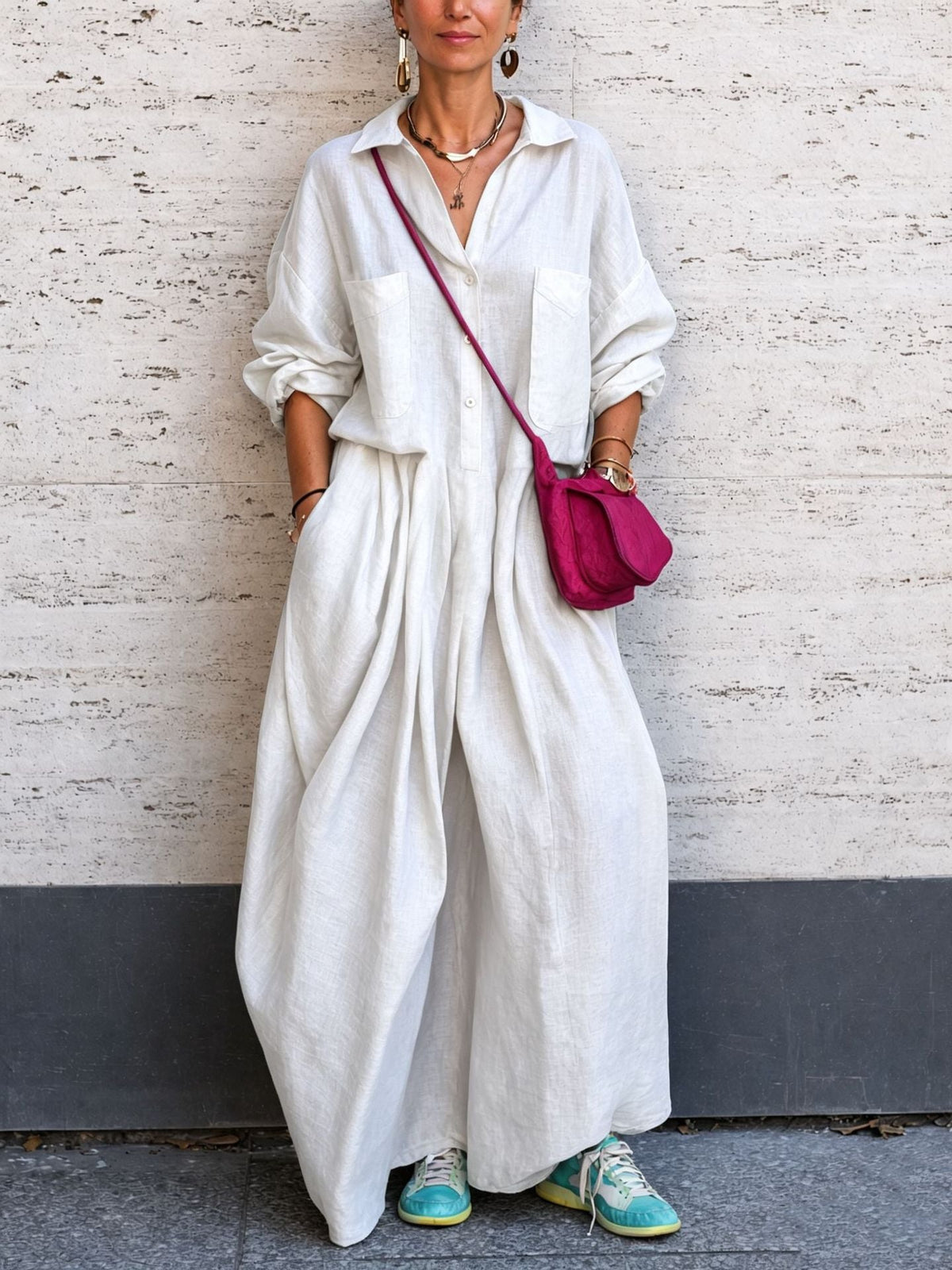 Combinaison oversize en lin à jambes larges