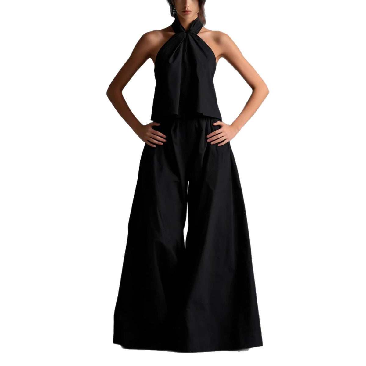 Ensemble formel deux‑pièces à col licou et pantalon jambes larges