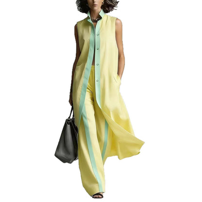 Contrast Sleeveless Tunic & Wide-Leg Pants Set Modern Sophistication, Effortless Tailored Style