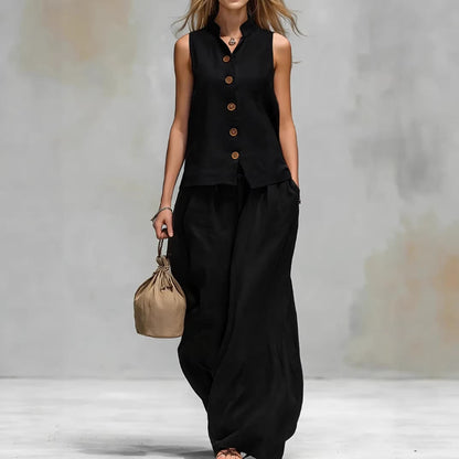 Sleeveless Vest Wide Leg Pants Casual Matching Set