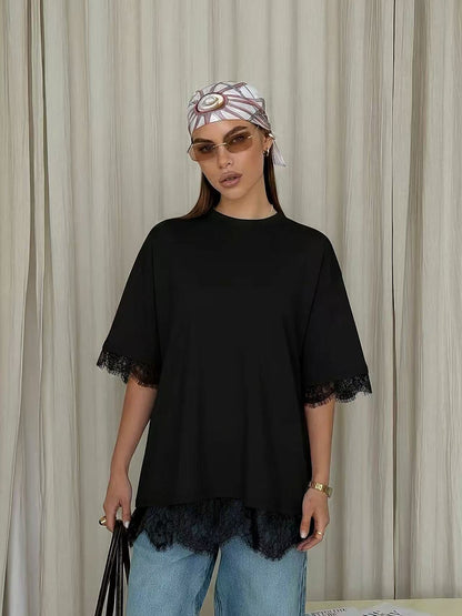 Oversized Lace Splicing Tee