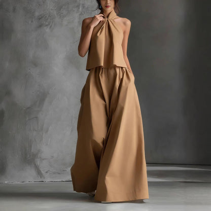 Ensemble formel deux‑pièces à col licou et pantalon jambes larges
