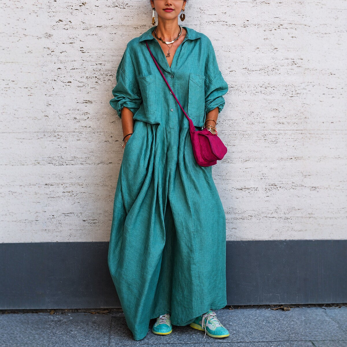 Combinaison oversize en lin à jambes larges