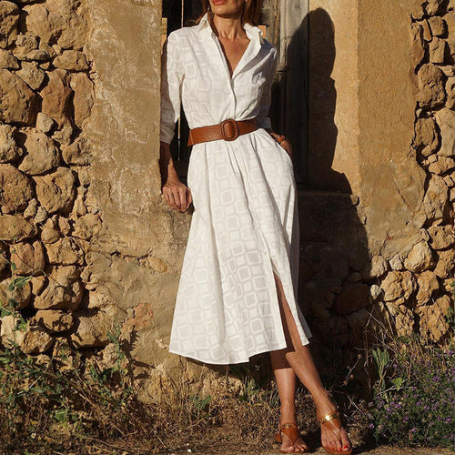 Nouvelle robe chemise femme d’automne, à boutons, manches longues, fournie avec ceinture