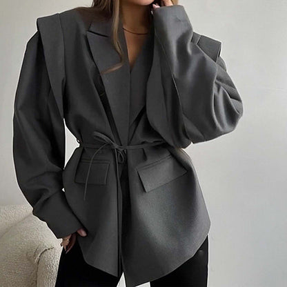 Blazer surdimensionné à ceinture avec manches bouffantes – Une élégance moderne et sophistiquée