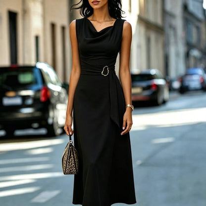 Robe midi sans manches à col bénitier avec ceinture