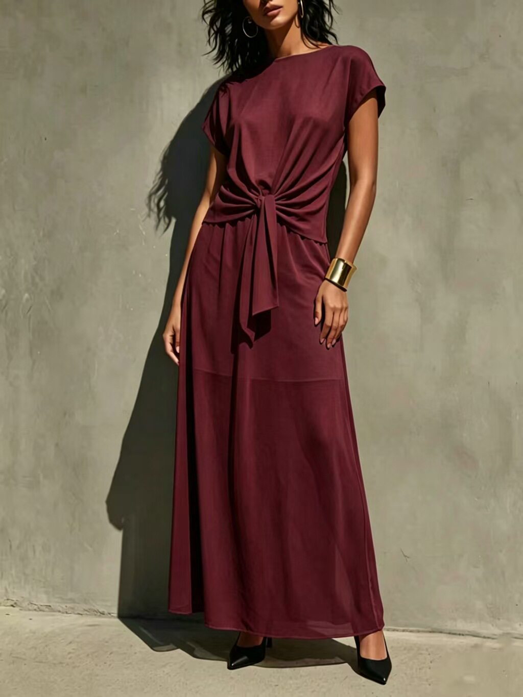 Elegant White Twist-Front Semi-Sheer Maxi Dress