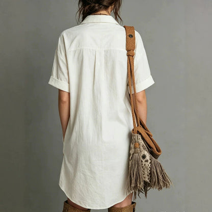 Oversized Short Sleeve Button Down Shirt Mini Dress with Pockets