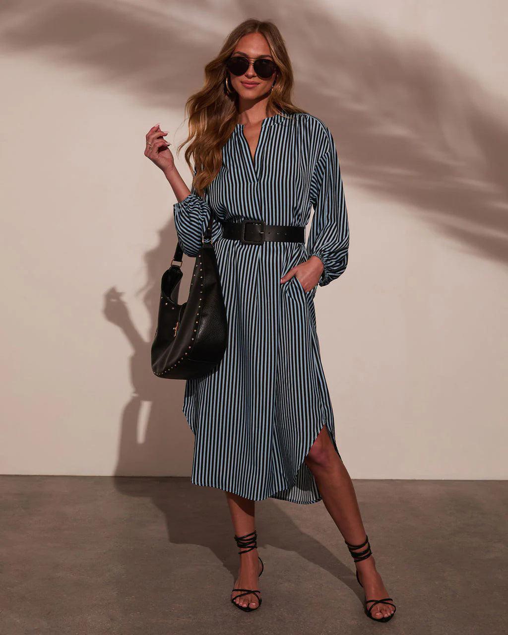 Striped Belted Midi Dress