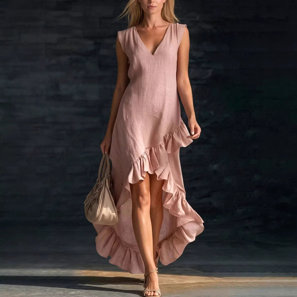 Robe romantique à col V à volants