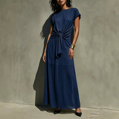 Elegant White Twist-Front Semi-Sheer Maxi Dress