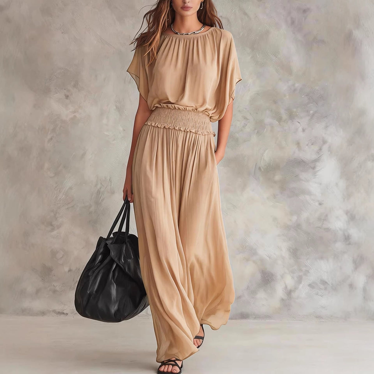 Flowy Wide-Leg Smocked Waist Jumpsuit