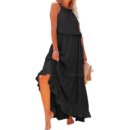 Halter Ruffle Tiered Flowy Maxi Dress