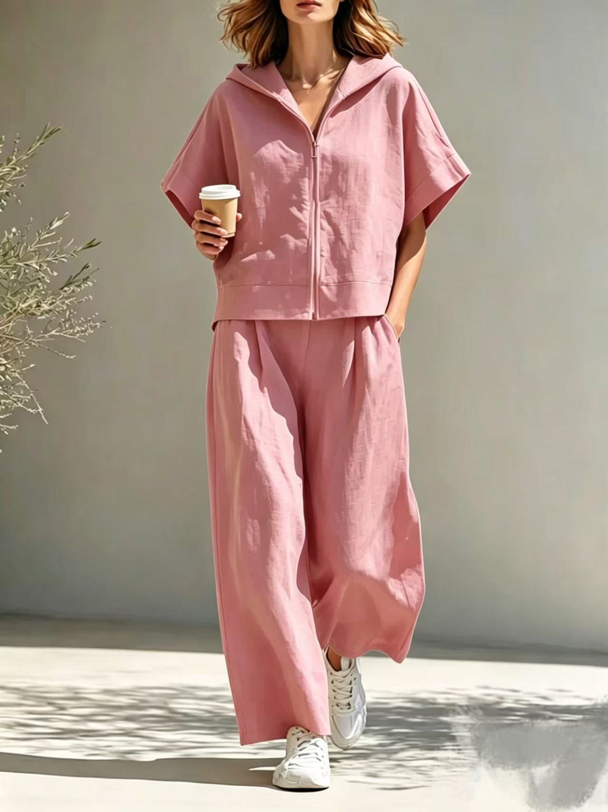 Ensemble sweat à capuche zippé et pantalon large