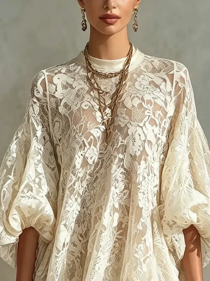 Robe de plage Bianca en dentelle ivoire style poncho