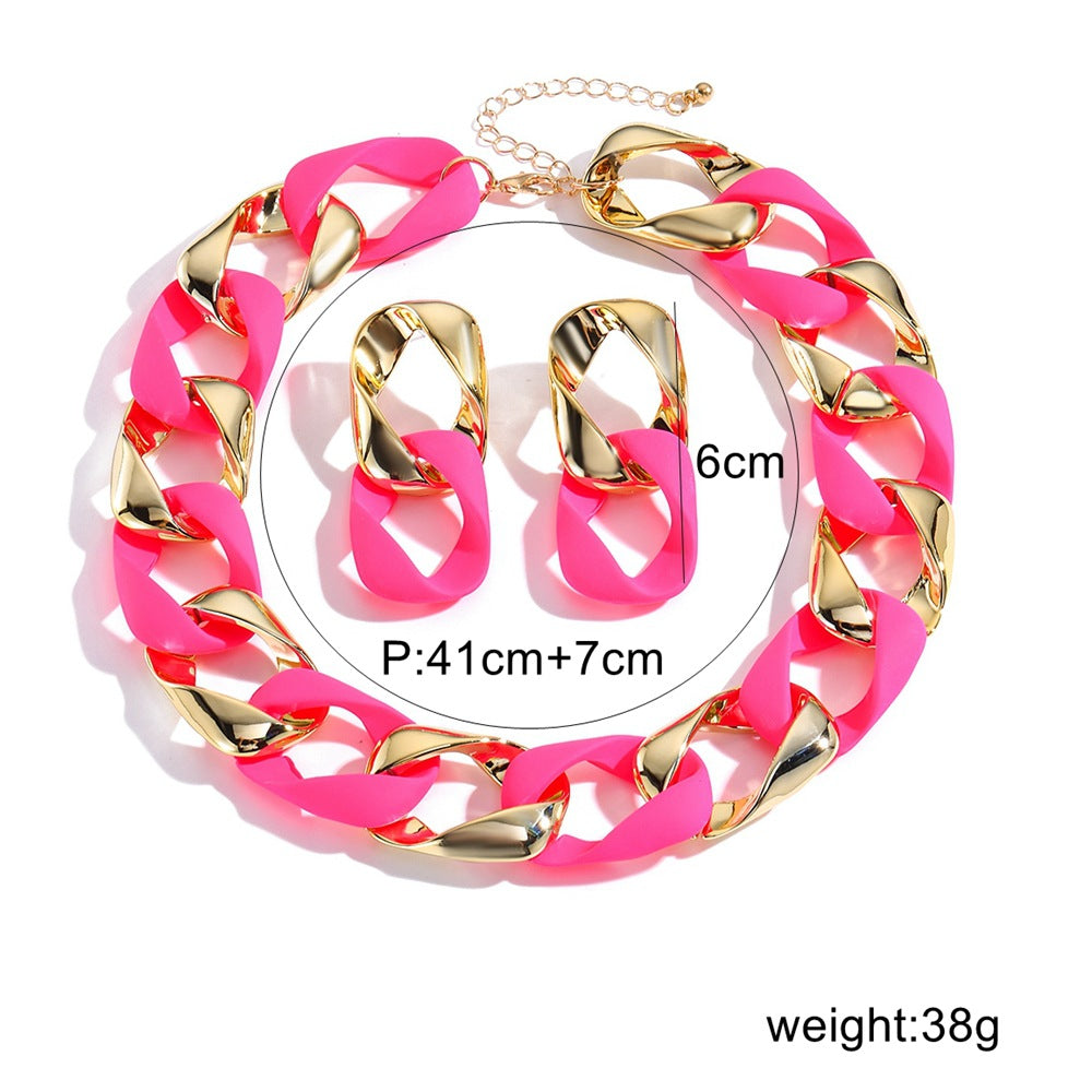 3pcs/set Resin Eight-character Twist Link Chain Fashionable Lady’s Necklace Earrings And Jewelry Set