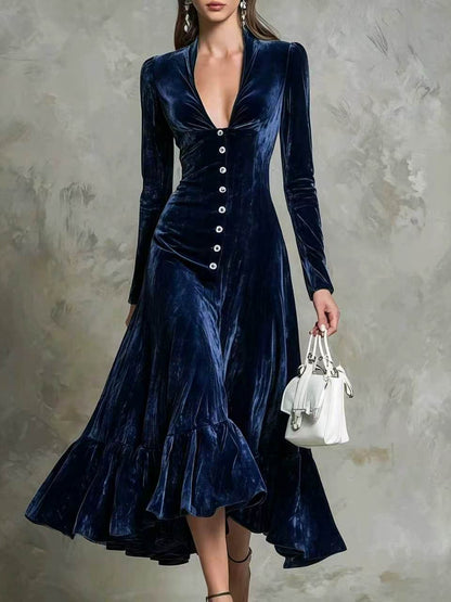 Robe midi en velours boutonnée sur le devant