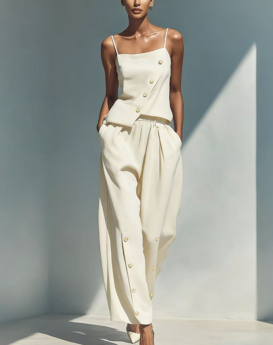 Bright Blue Linen‑Blend Cami Top & Wide‑Leg Pants Two‑Piece Set
