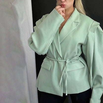 Blazer surdimensionné à ceinture avec manches bouffantes – Une élégance moderne et sophistiquée