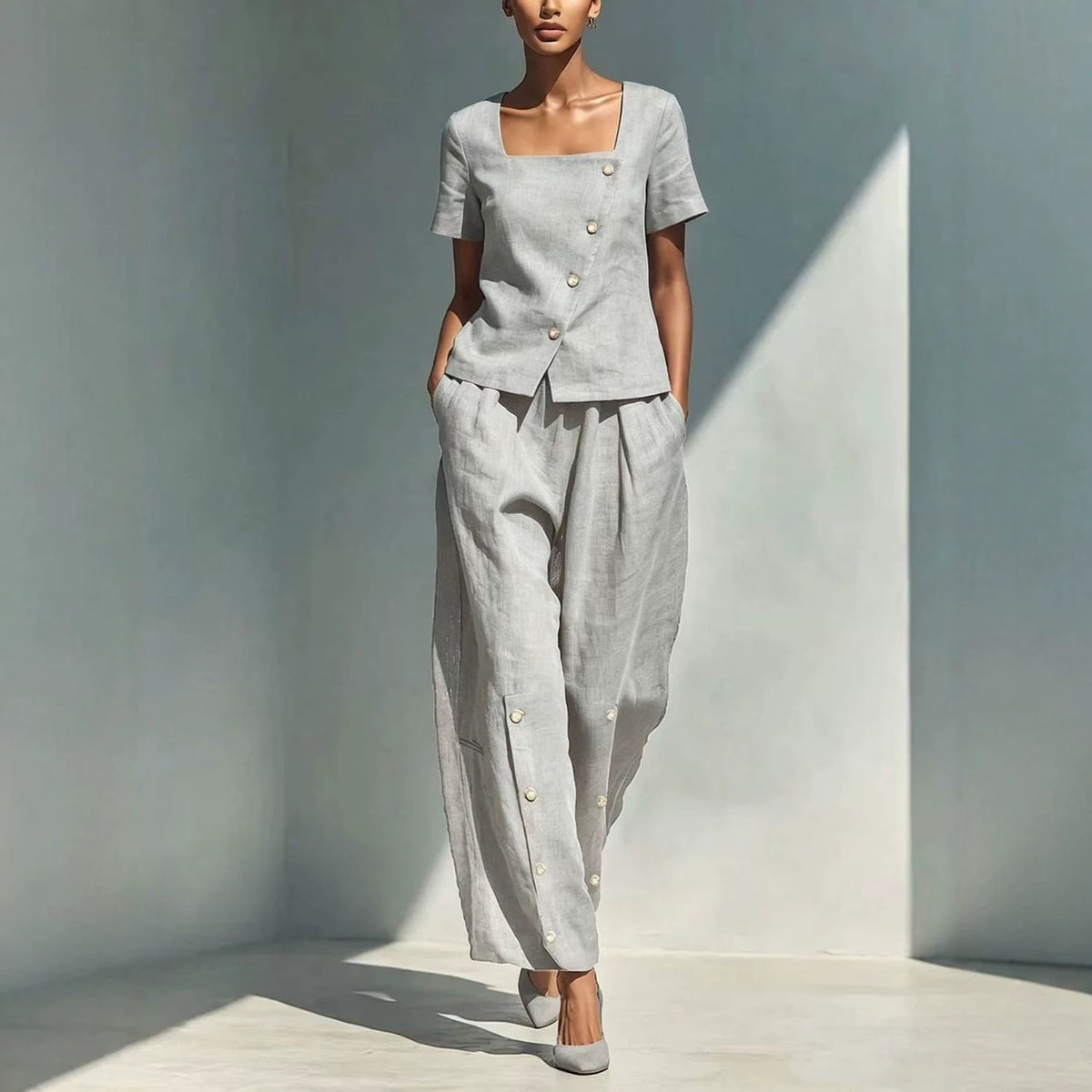 Ensemble deux pièces en lin sur mesure