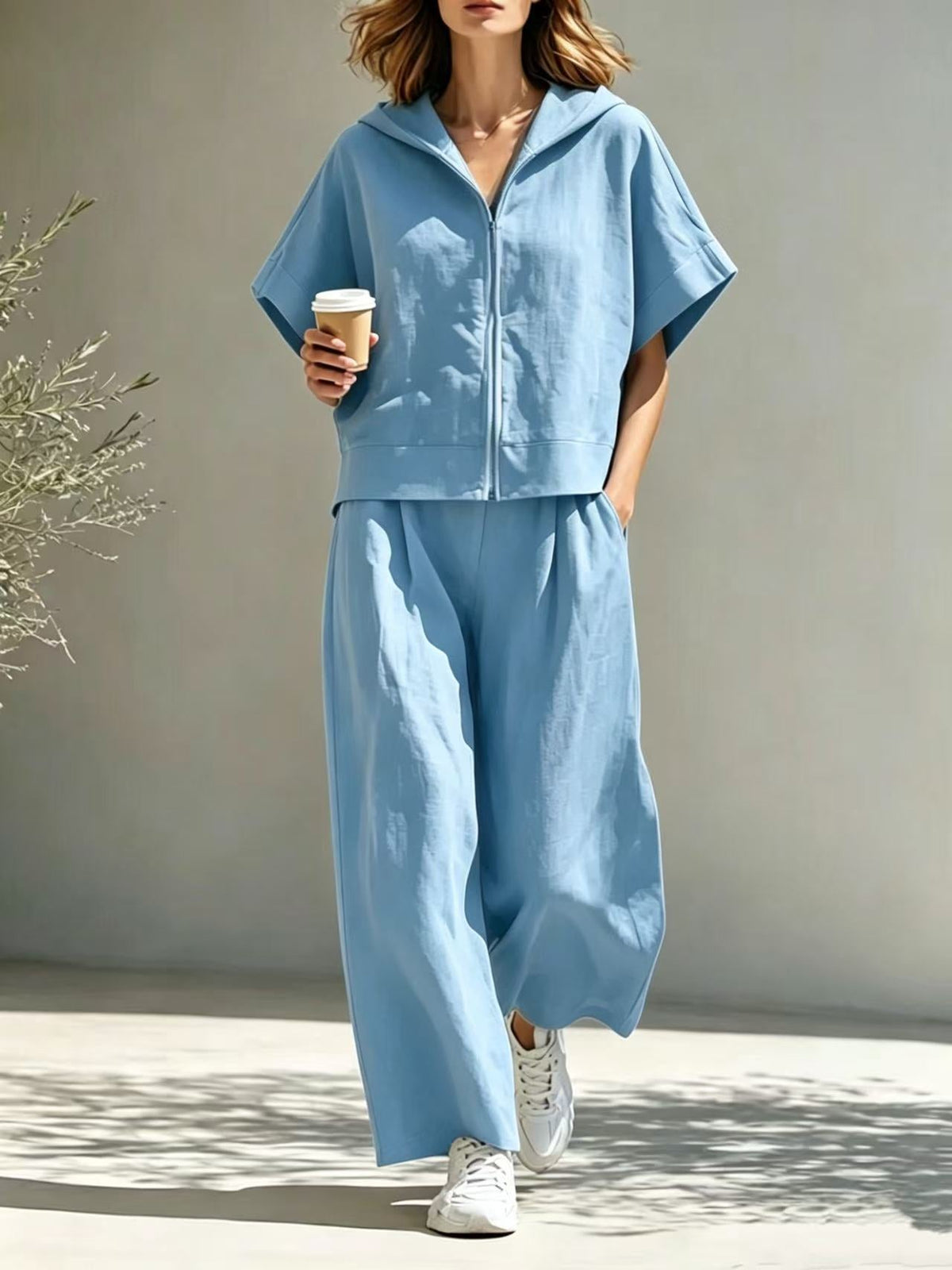 Ensemble sweat à capuche zippé et pantalon large