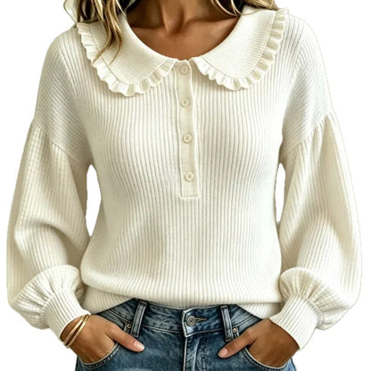 Women's Ruffle Collar Ribbed Knit Sweater