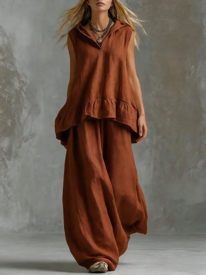 Ensemble deux‑pièces texturé à capuche sans manches
